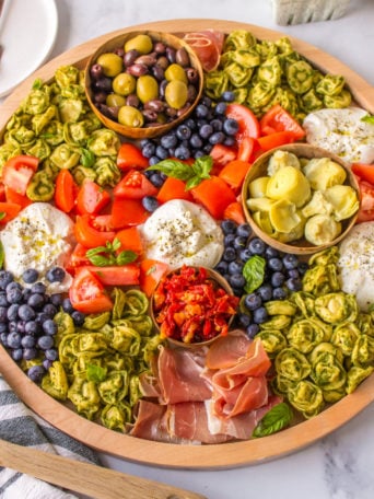 a burrata pasta salad board