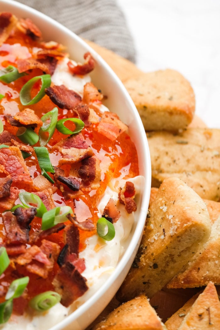 Cream Cheese Pepper Jelly Dip with pita crackers