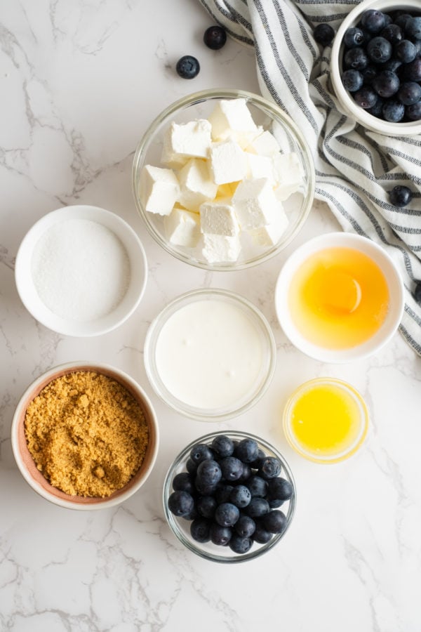 ingredients to make Mini Blueberry Cheesecakes