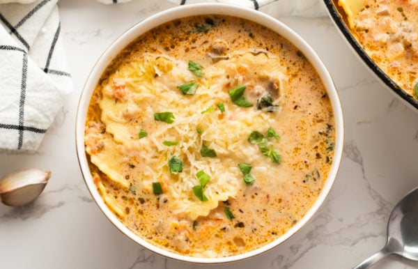creamy soup with raviolis