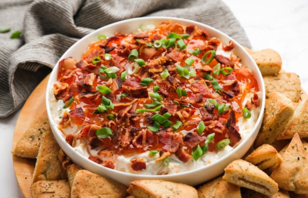 pepper jelly dip with bacon and pita