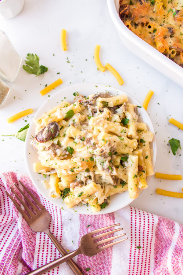 serving of pasta with beef