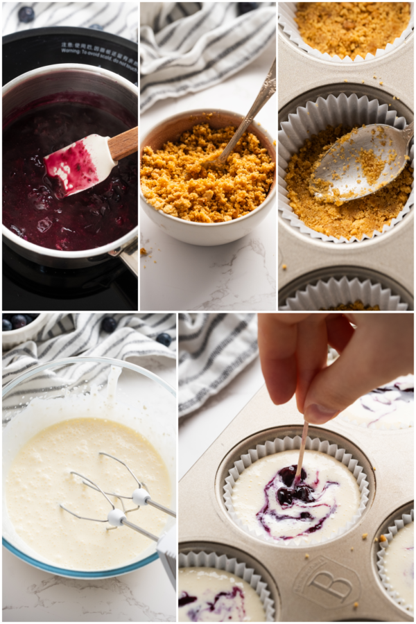 how to make Mini Blueberry Cheesecakes
