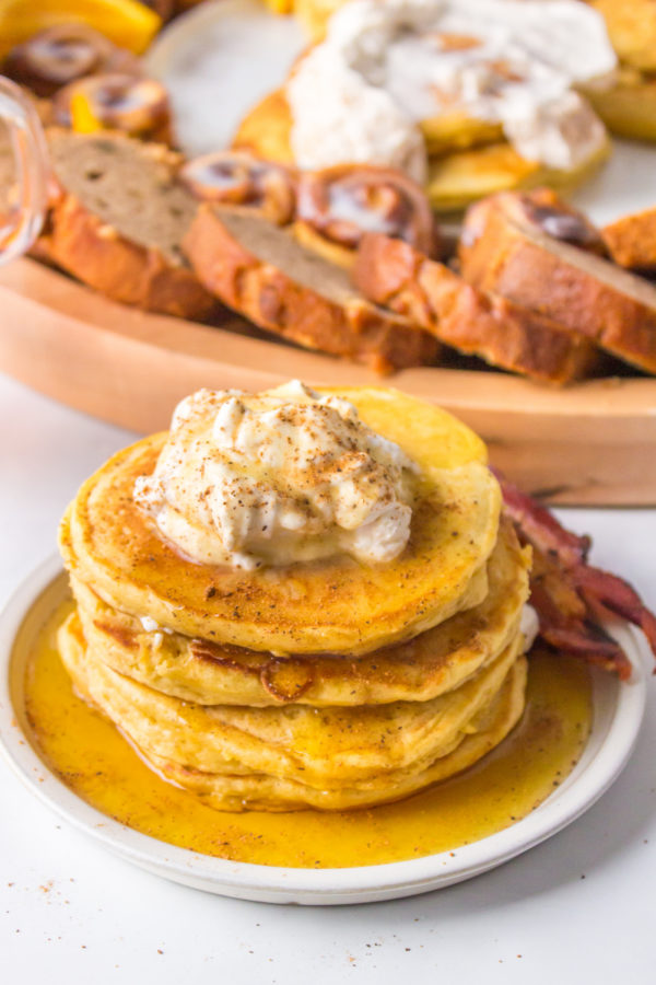 stack of pancakes and bacon