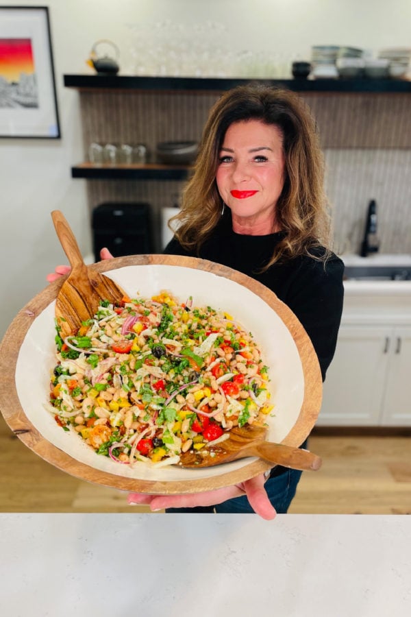 salad with white beans in large salad bowl