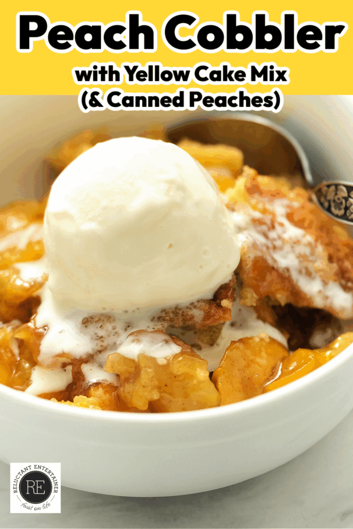 Peach Cobbler with Yellow Cake Mix (and Canned Peaches)