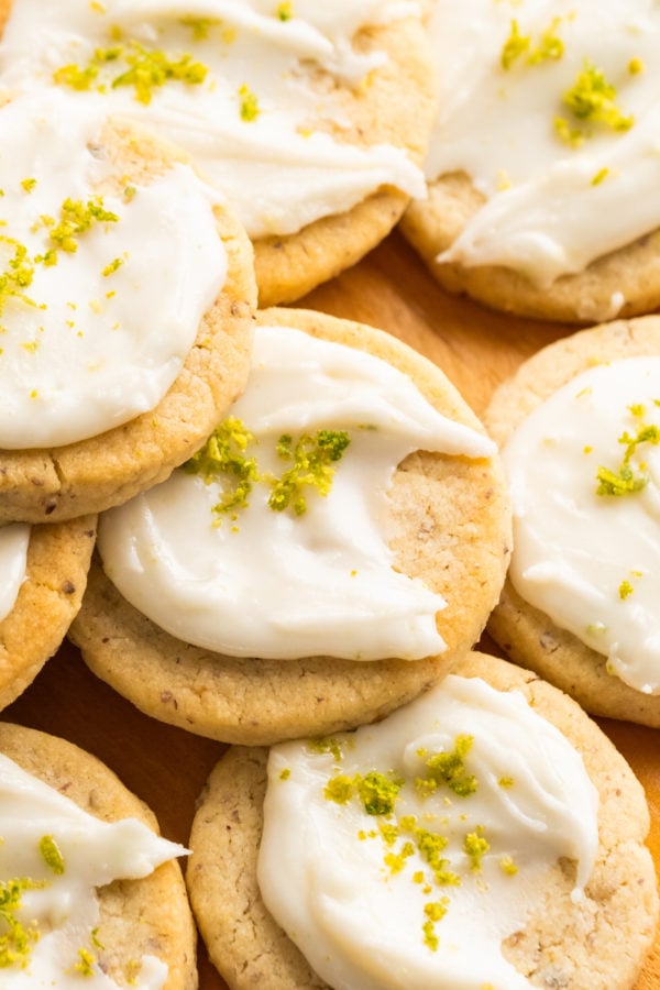 stack of round cookies with frosting