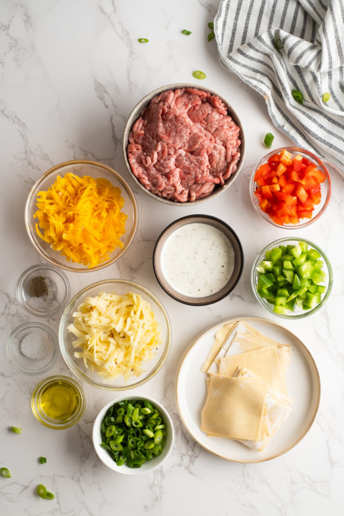 ingredients to make Sausage Wonton Bites