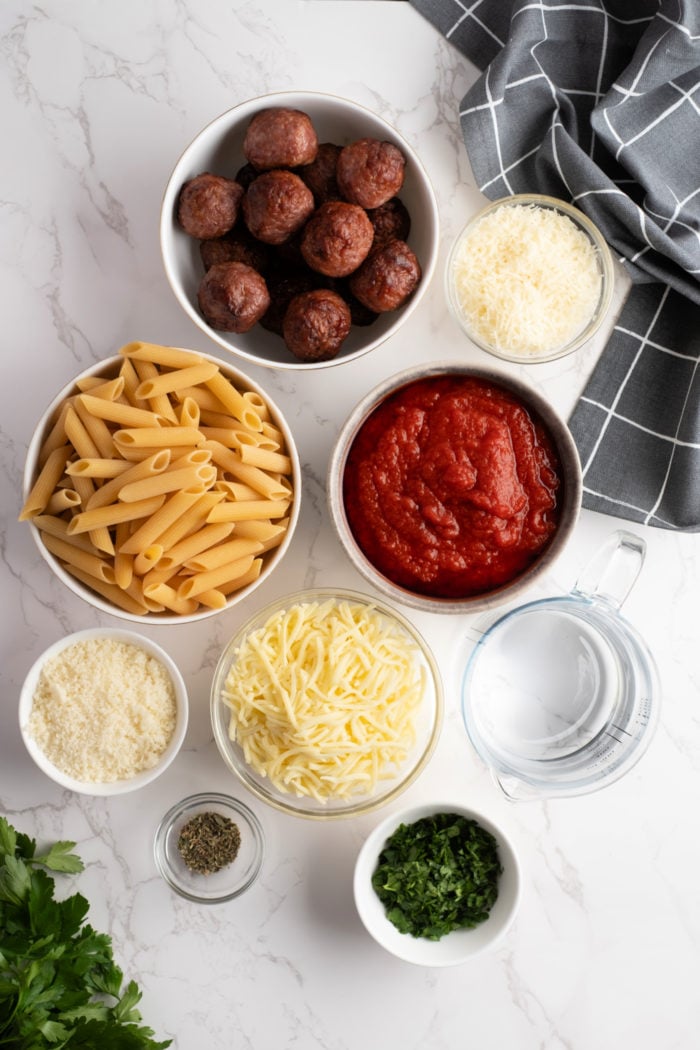 ingredients to make a meatball bake
