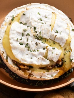 a round brie with pecan