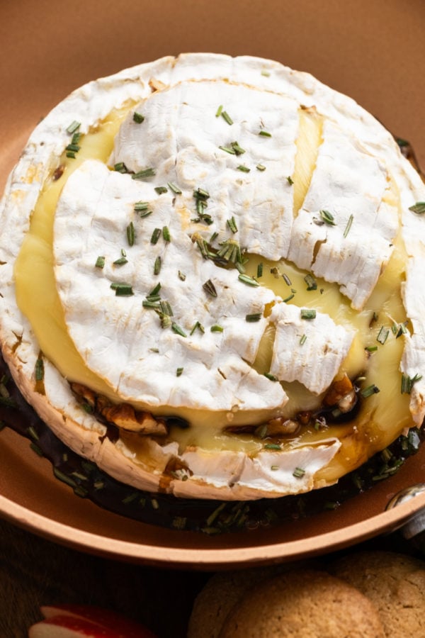 a round brie with pecan