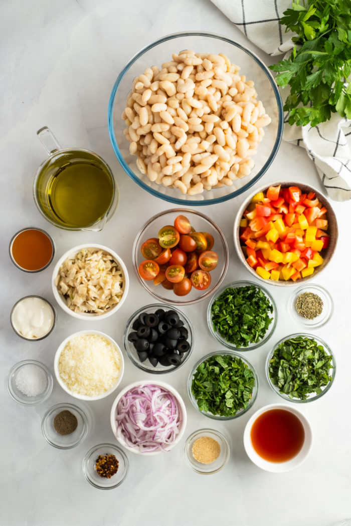 ingredients to make a Tuscan White Bean Salad