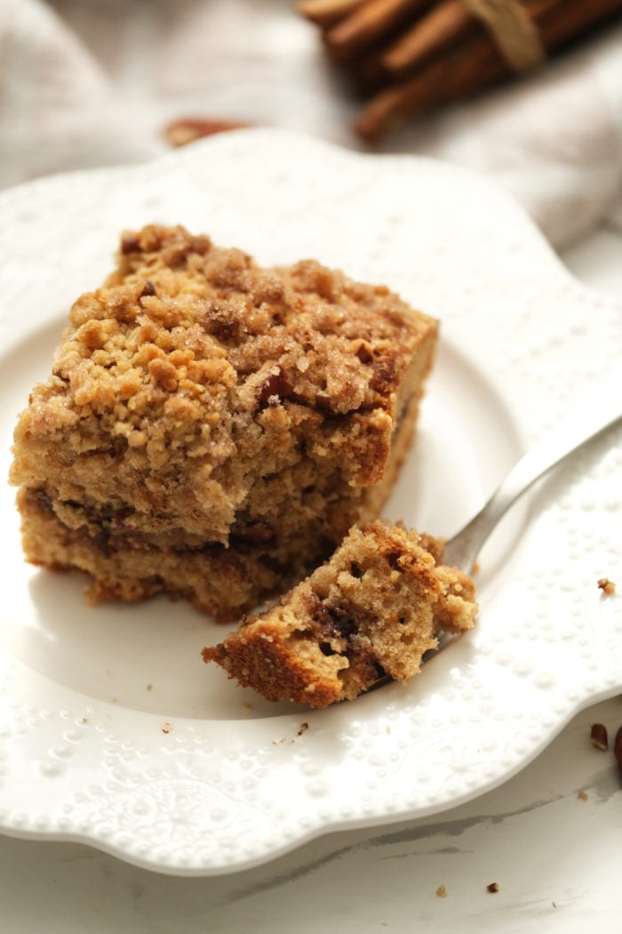 taking a bite of Applesauce Cake