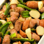 Sausage Peppers Potatoes and Onions in sheet pan