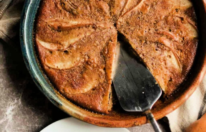 a serving of pear custard pie