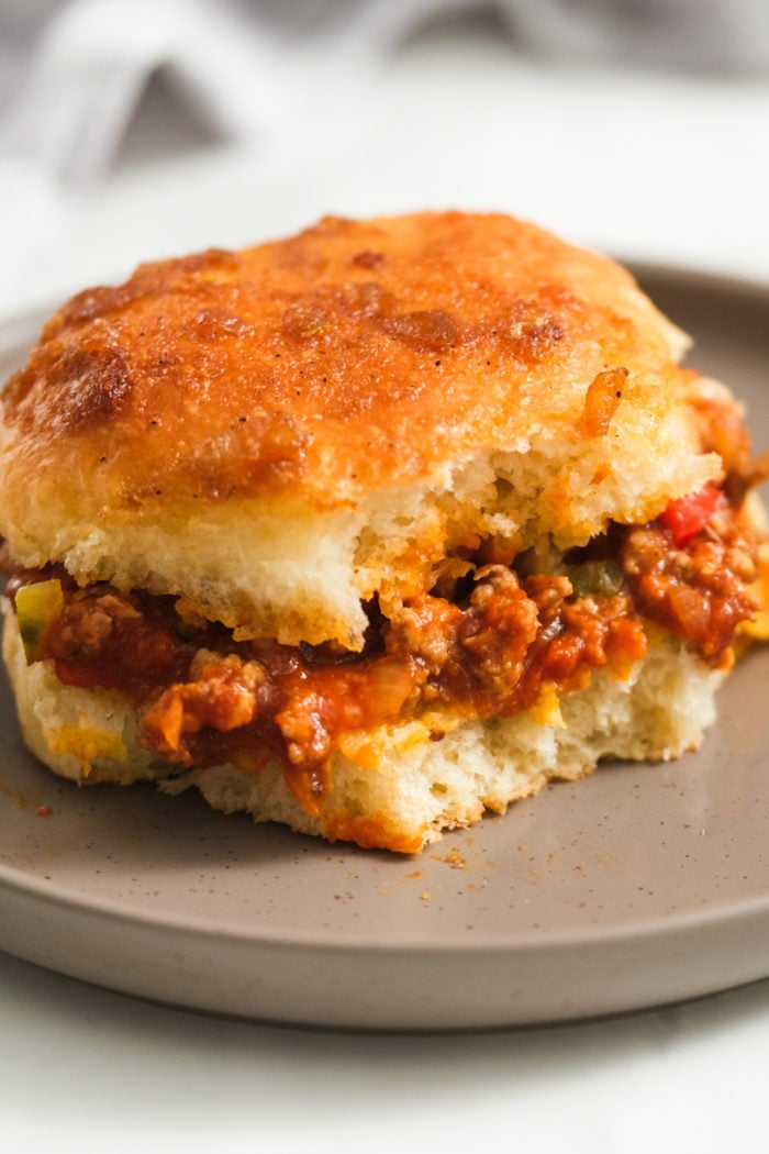 a bite of Sloppy Joe Slider