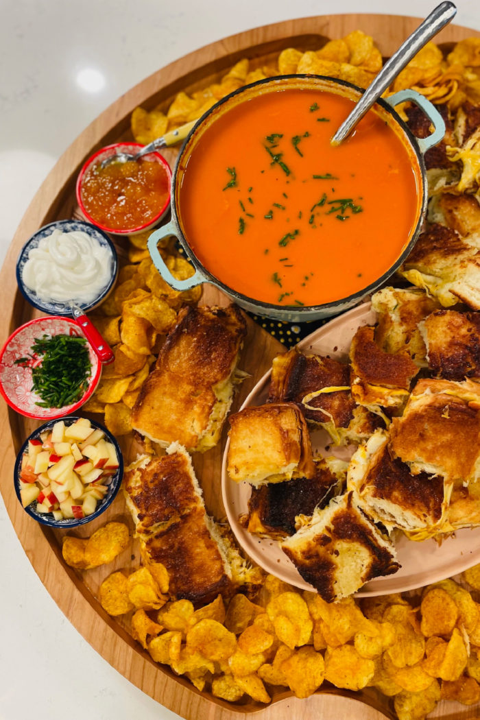 tomato soup grilled cheese board
