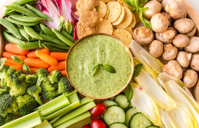 green dip with veggies