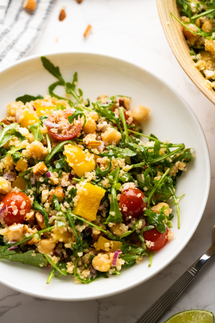 a serving of Quinoa Arugula Salad with Goat Cheese