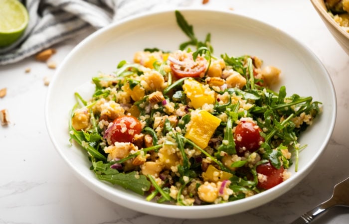 bowl of Arugula Salad with Goat Cheese