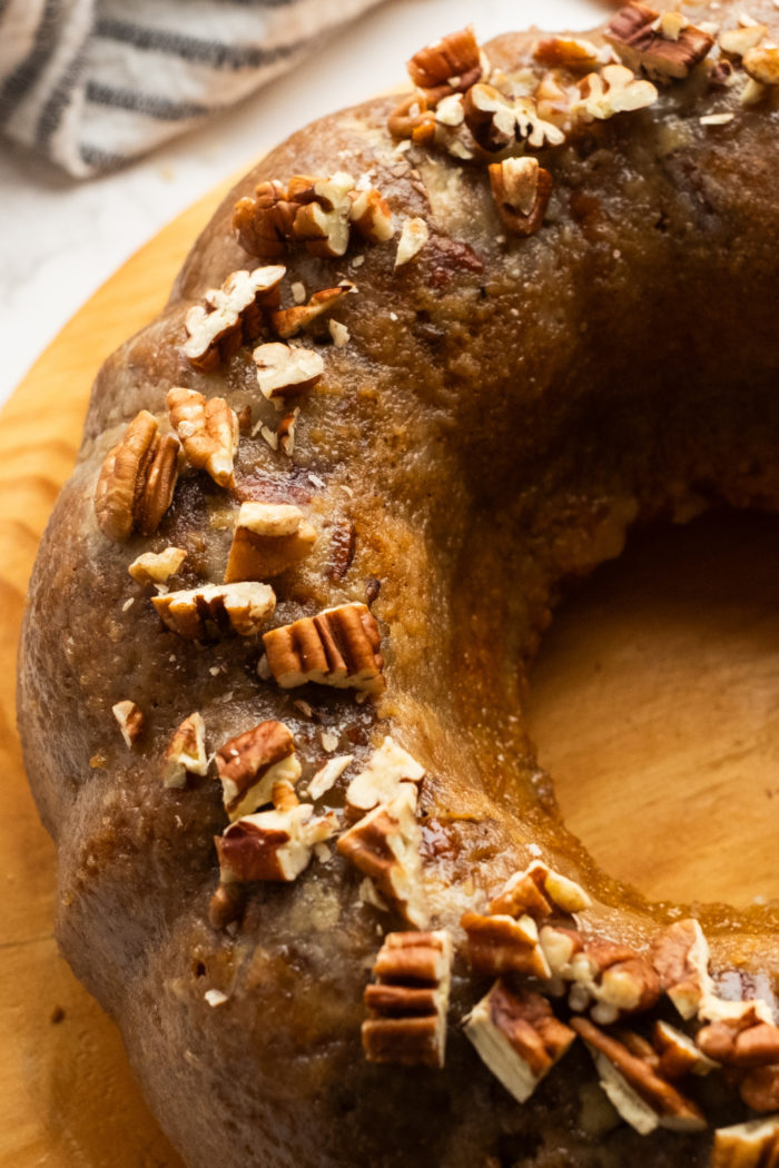 bundt cake with chopped pecans