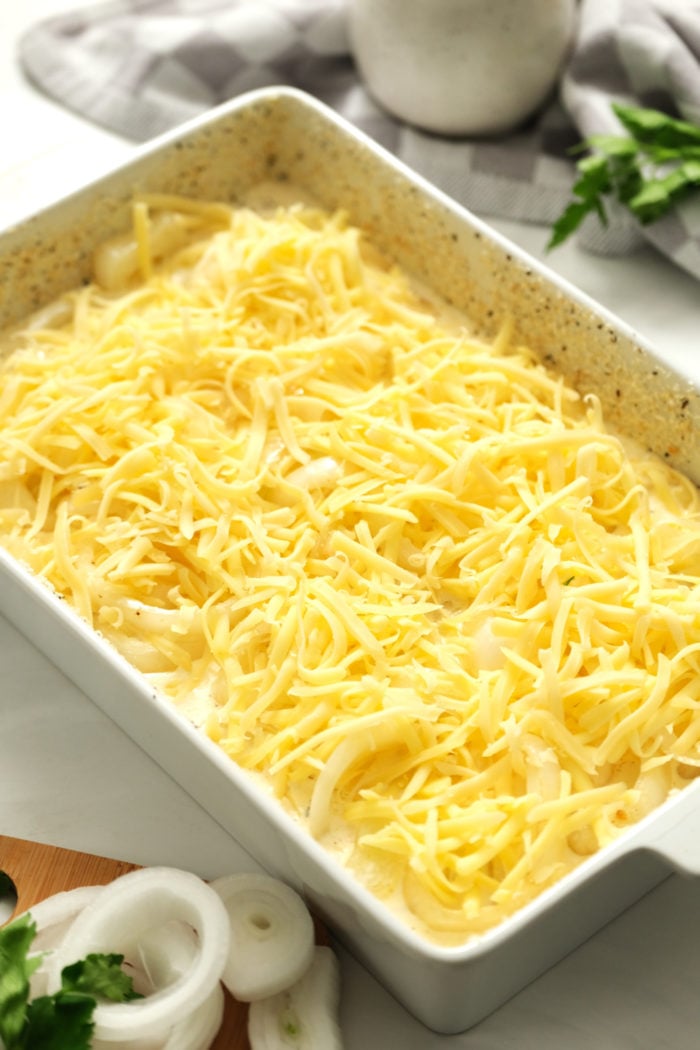 adding cheese to onion casserole