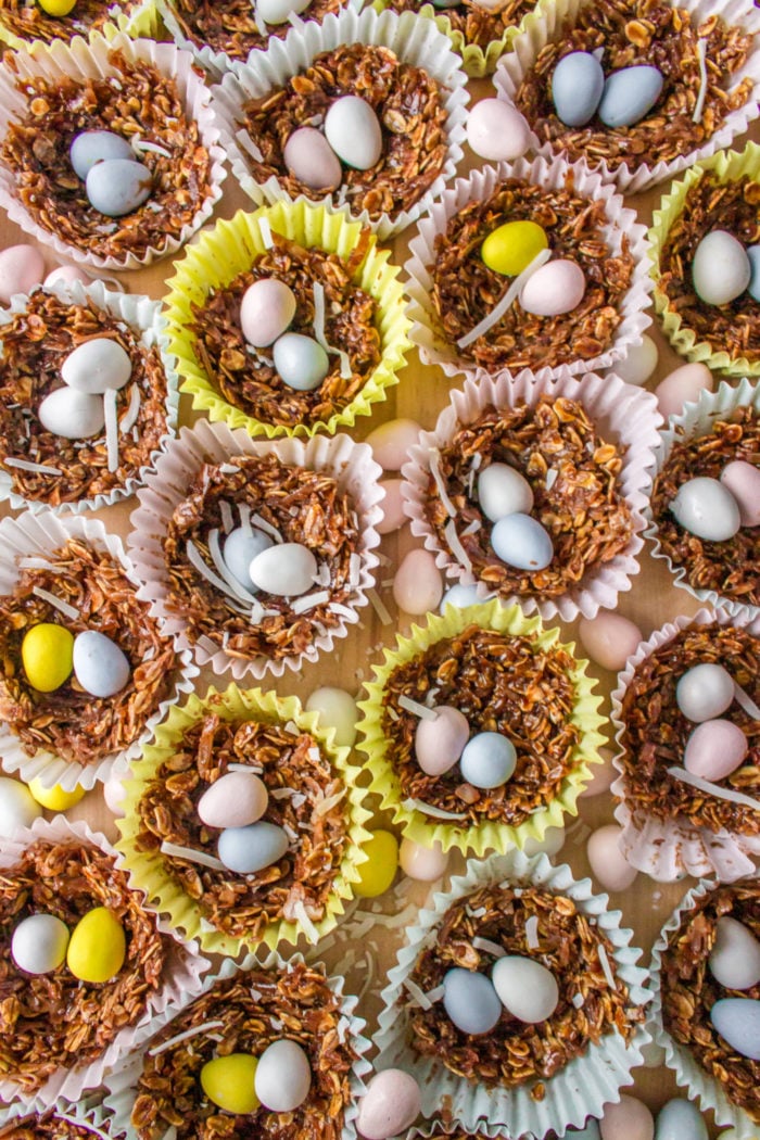Easter nest cookie with chocolate eggs