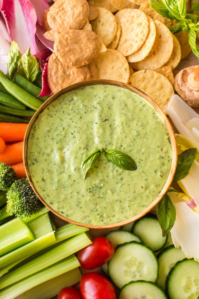 Green Goddess dip in a bowl