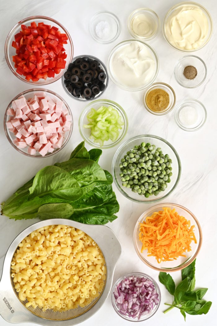 ingredients to make a Ham & Peas Pasta Salad