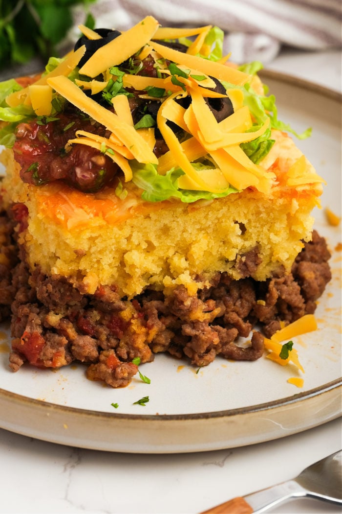 a serving of Jiffy Cornbread Taco Bake