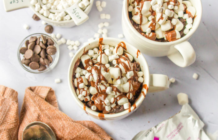 chocolate mug cakes with marshmallows