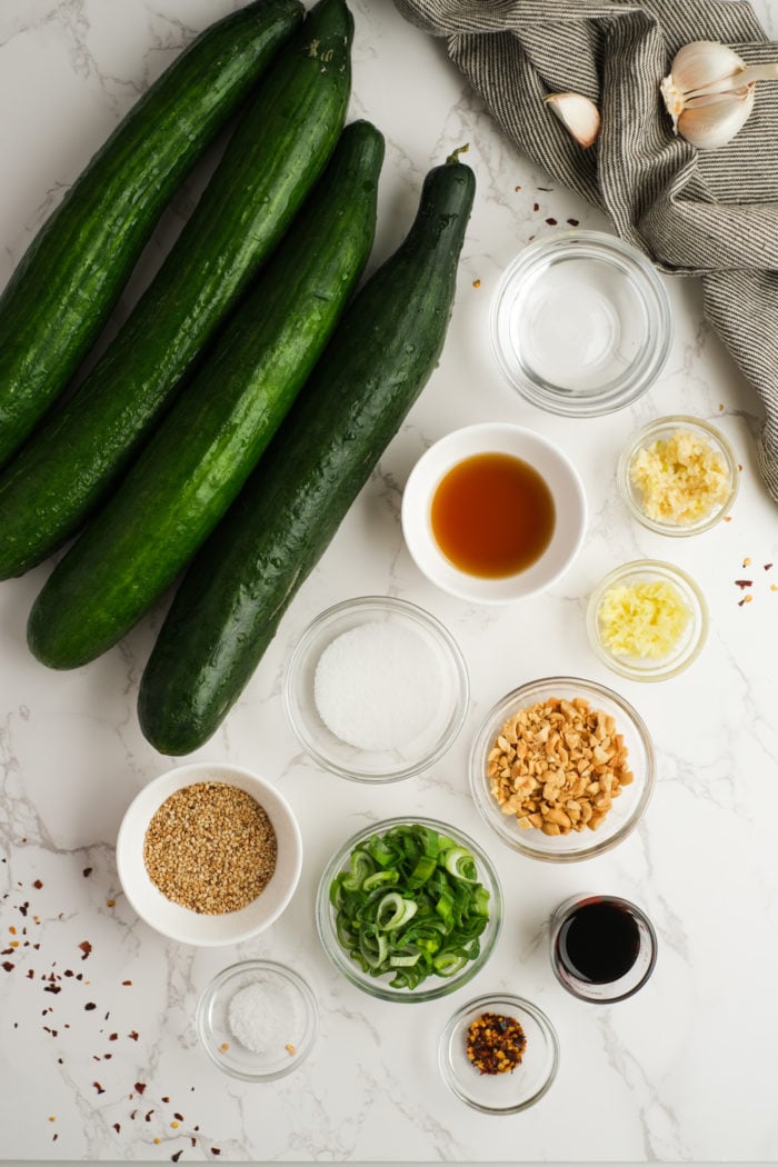 ingredients to make a Asian Cucumber Salad