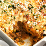 a serving of beef baked casserole