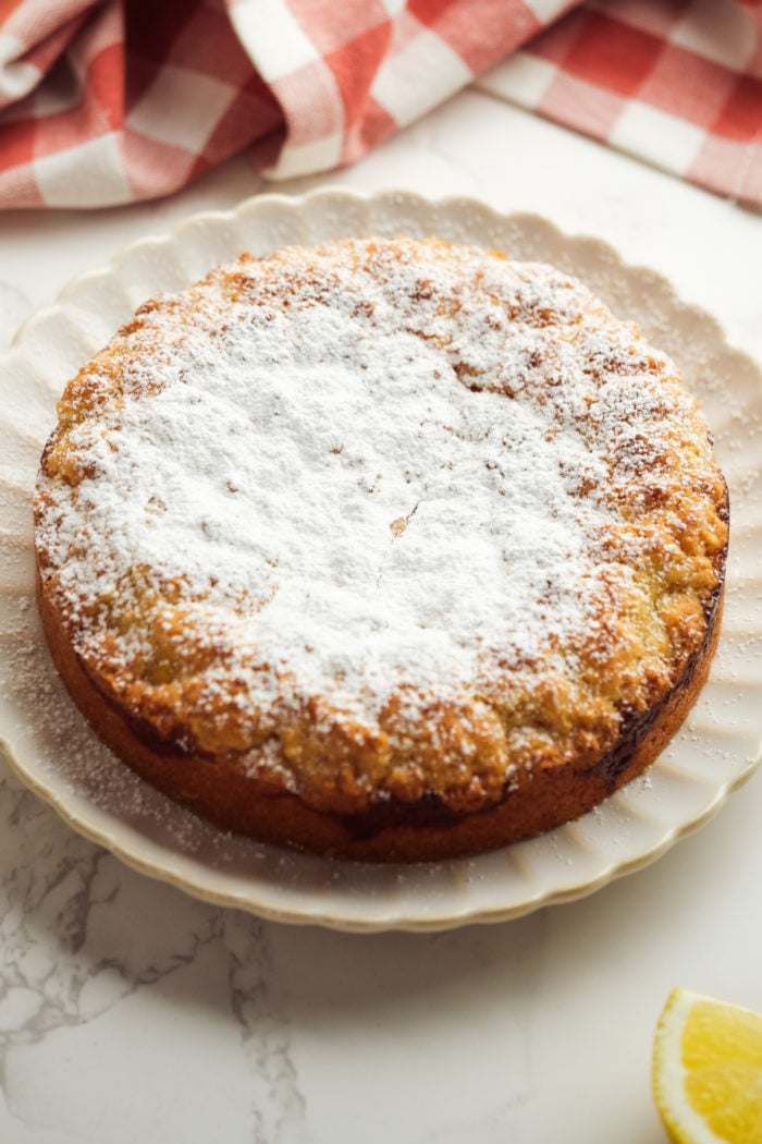 a Lemon Curd Cake with powdered sugar