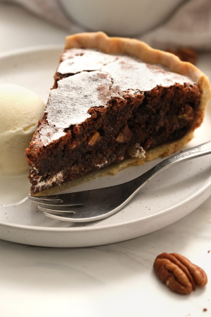 a slice of chocolate pie