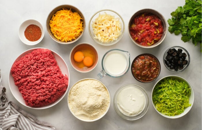 ingredients to make cornbread taco bake