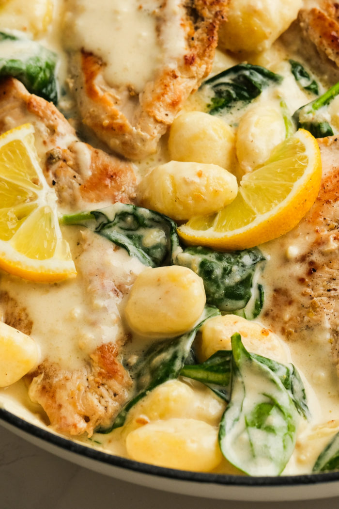 Chicken with lemons and spinach and Gnocchi pasta