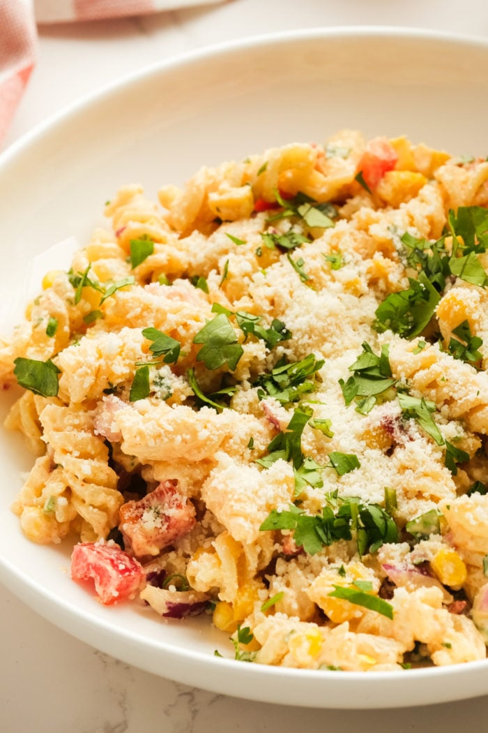 Mexican Street Corn Pasta salad with cheese