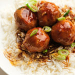 Baked Teriyaki chicken meatballs with pineapple with rice