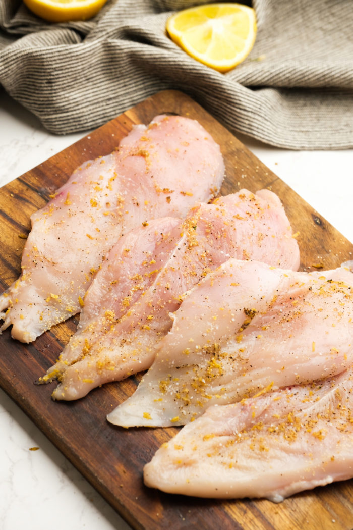 preparing chicken breasts