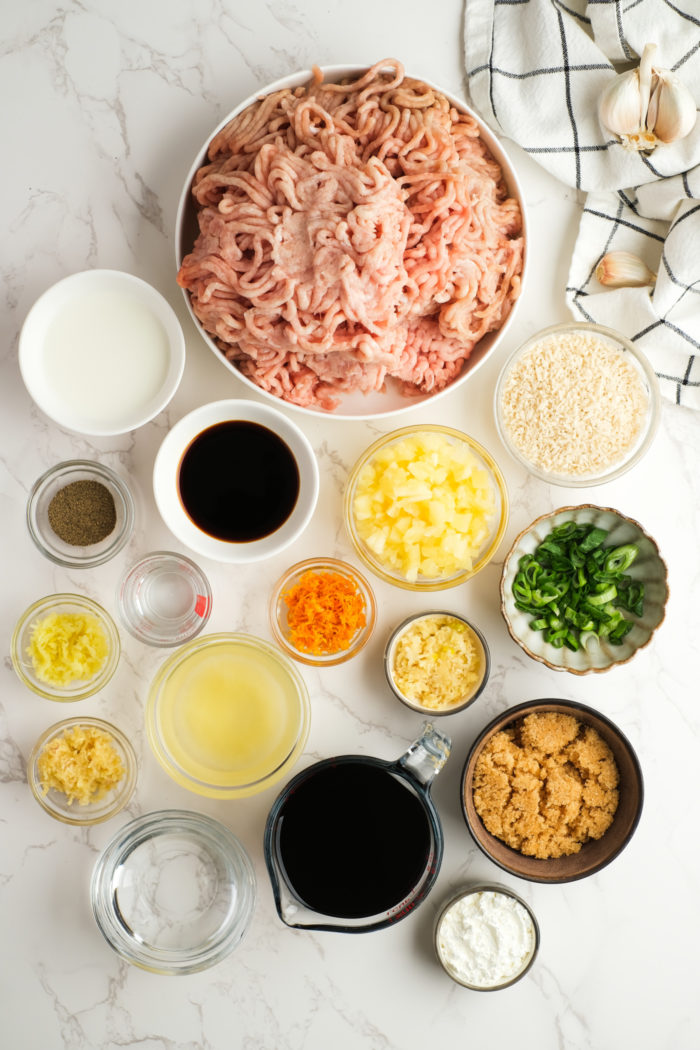 ingredients for Teriyaki chicken meatballs with pineapple