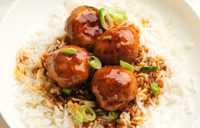 Teriyaki chicken meatballs with pineapple with rice