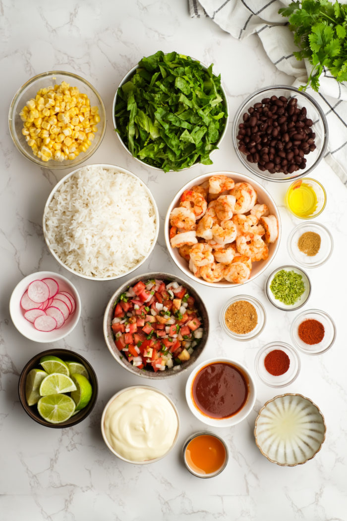 ingredients to make a Shrimp Burrito Bowl