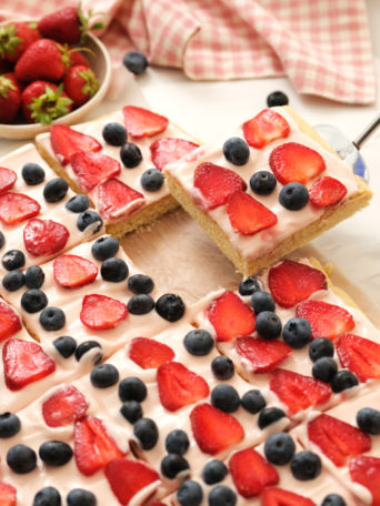 serving Fourth of July Fruit Pizza