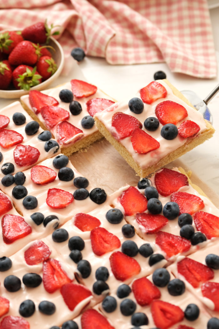 serving Fourth of July Fruit Pizza