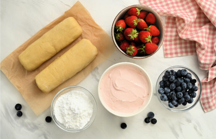 ingredients to make july 4th fruit pizza