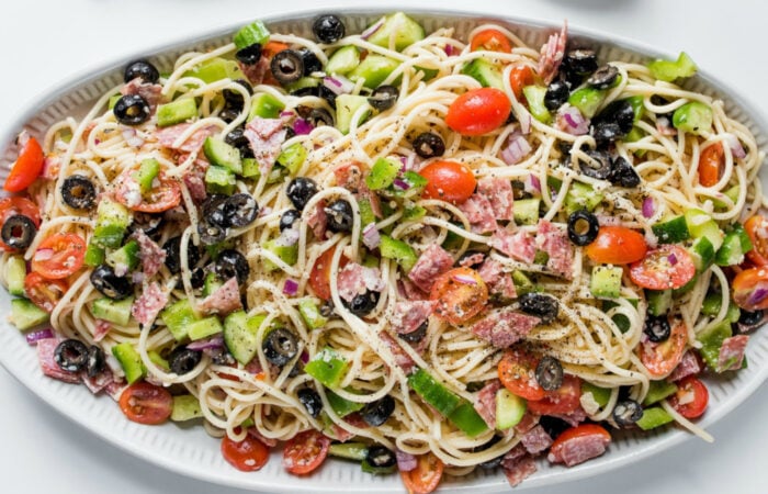 plate of salami salad