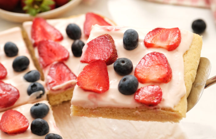 cream cheese filling with strawberries and blueberries