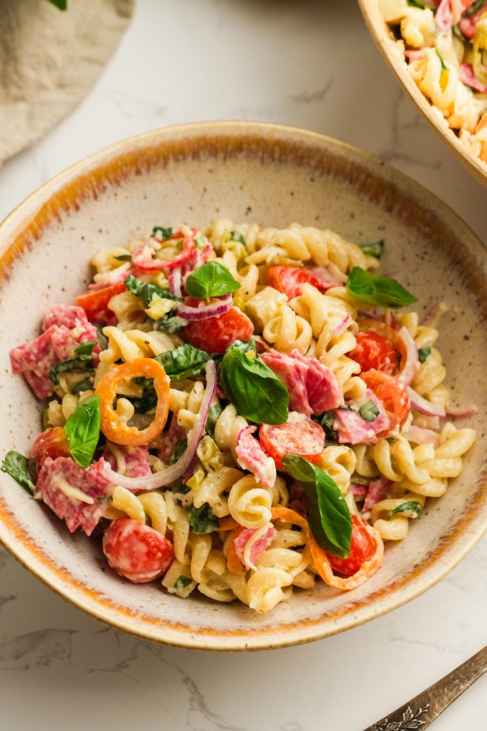 grinder salad with pasta and fresh basil