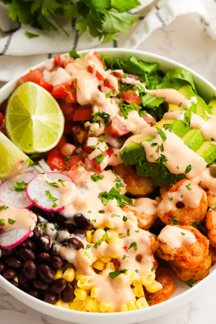 Shrimp Burrito Bowl with sauce